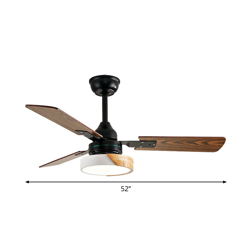 3 Blades LED Round Semi-Flush Ceiling Light Vintage Acrylic Pendant Fan Lamp for Bedroom Clearhalo 'Ceiling Fans with Lights' 'Ceiling Fans' Lighting' 1984348