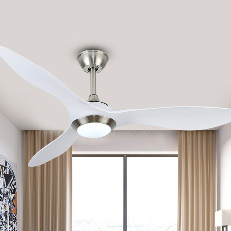 Bowl Metallic 3-Blade Semi Flush Light Fixture Classic LED Bedroom Ceiling Fan Lamp in White, 48" Wide Clearhalo 'Ceiling Fans with Lights' 'Ceiling Fans' Lighting' 1984350