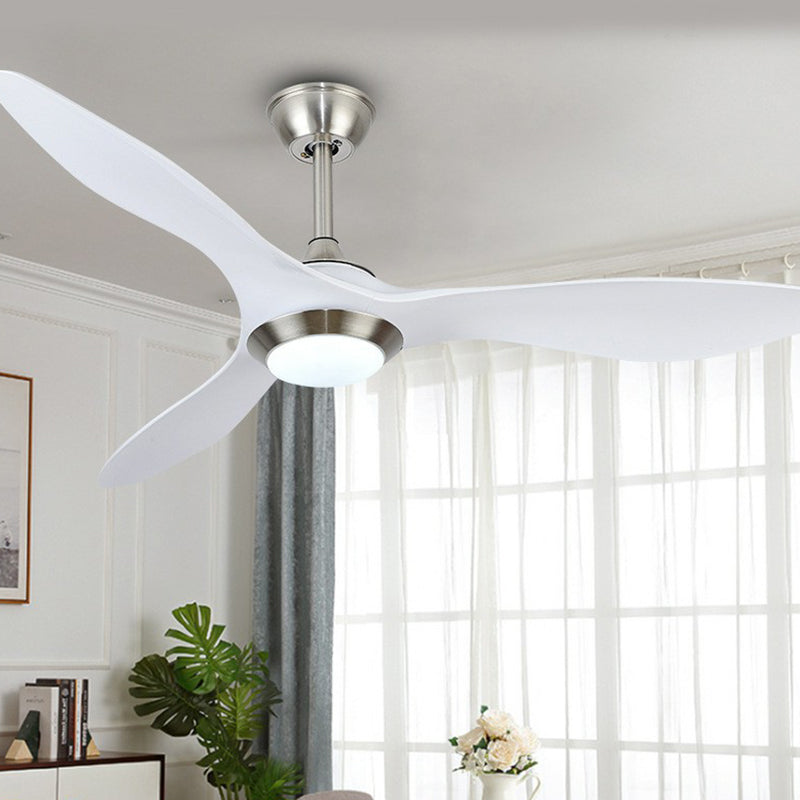 Bowl Metallic 3-Blade Semi Flush Light Fixture Classic LED Bedroom Ceiling Fan Lamp in White, 48