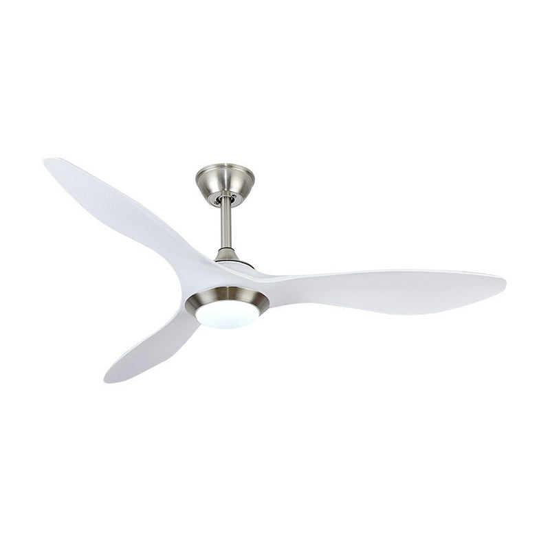Bowl Metallic 3-Blade Semi Flush Light Fixture Classic LED Bedroom Ceiling Fan Lamp in White, 48