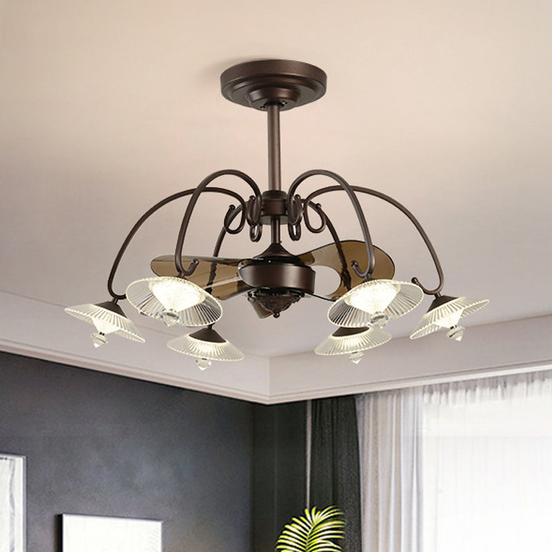 3-Blade Metal Geometry Semi Flush Mount Modernism 26" Wide LED Brown Ceiling Fan Light Fixture Clearhalo 'Ceiling Fans with Lights' 'Ceiling Fans' 'Modern Ceiling Fans' 'Modern' Lighting' 1984406