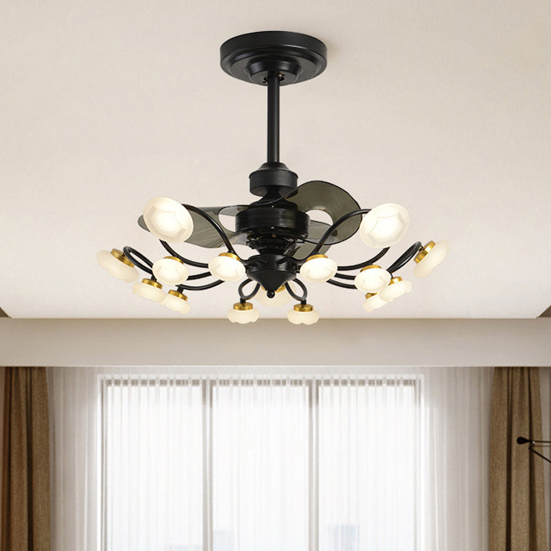 3-Blade Metal Geometry Semi Flush Mount Modernism 26" Wide LED Brown Ceiling Fan Light Fixture Clearhalo 'Ceiling Fans with Lights' 'Ceiling Fans' 'Modern Ceiling Fans' 'Modern' Lighting' 1984411