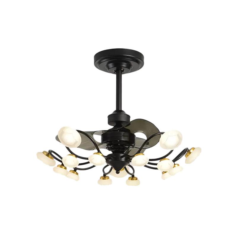 3-Blade Metal Geometry Semi Flush Mount Modernism 26" Wide LED Brown Ceiling Fan Light Fixture Clearhalo 'Ceiling Fans with Lights' 'Ceiling Fans' 'Modern Ceiling Fans' 'Modern' Lighting' 1984413