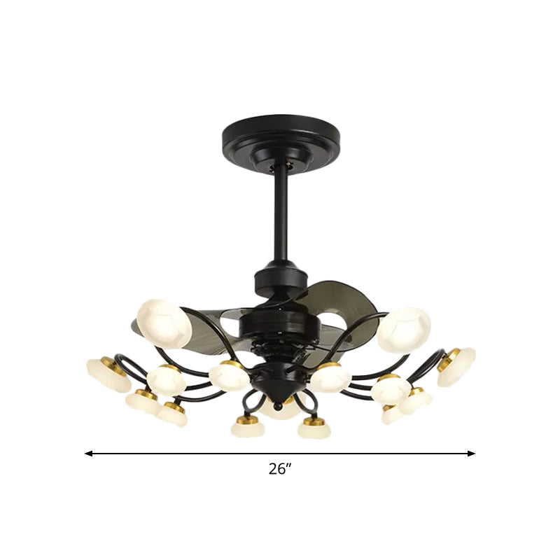 3-Blade Metal Geometry Semi Flush Mount Modernism 26" Wide LED Brown Ceiling Fan Light Fixture Clearhalo 'Ceiling Fans with Lights' 'Ceiling Fans' 'Modern Ceiling Fans' 'Modern' Lighting' 1984414