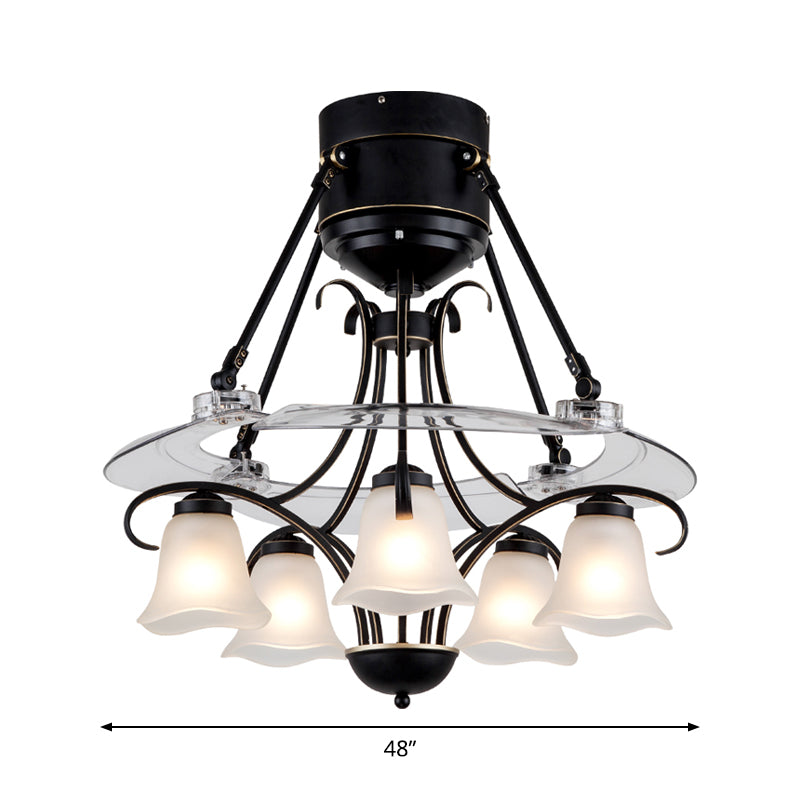 48" Wide Geometric Hanging Fan Light Modernity Metal Black Semi-Flush Mount with 4 Blades Clearhalo 'Ceiling Fans with Lights' 'Ceiling Fans' 'Modern Ceiling Fans' 'Modern' Lighting' 1984429