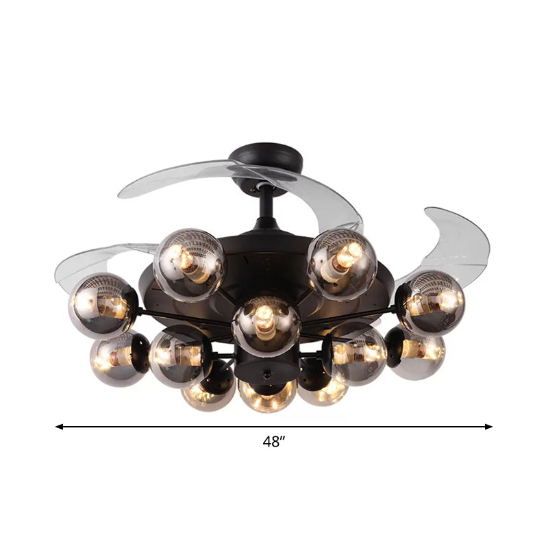 48" Wide Geometric Hanging Fan Light Modernity Metal Black Semi-Flush Mount with 4 Blades Clearhalo 'Ceiling Fans with Lights' 'Ceiling Fans' 'Modern Ceiling Fans' 'Modern' Lighting' 1984433