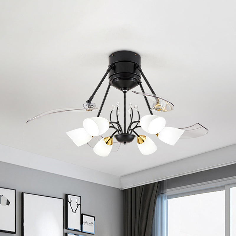 48" Wide Geometric Hanging Fan Light Modernity Metal Black Semi-Flush Mount with 4 Blades Clearhalo 'Ceiling Fans with Lights' 'Ceiling Fans' 'Modern Ceiling Fans' 'Modern' Lighting' 1984435