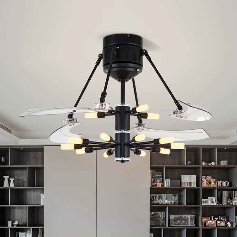 48" Wide Geometric Hanging Fan Light Modernity Metal Black Semi-Flush Mount with 4 Blades Black Stick Clearhalo 'Ceiling Fans with Lights' 'Ceiling Fans' 'Modern Ceiling Fans' 'Modern' Lighting' 1984439