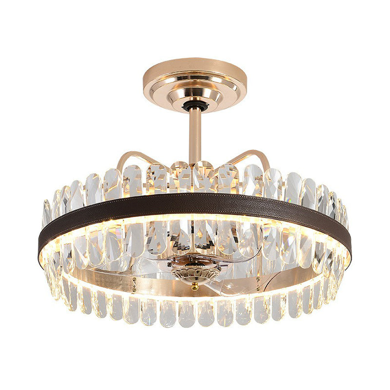3-Blade Crystal Light Gold Pendant Fan Light Circle 31.5