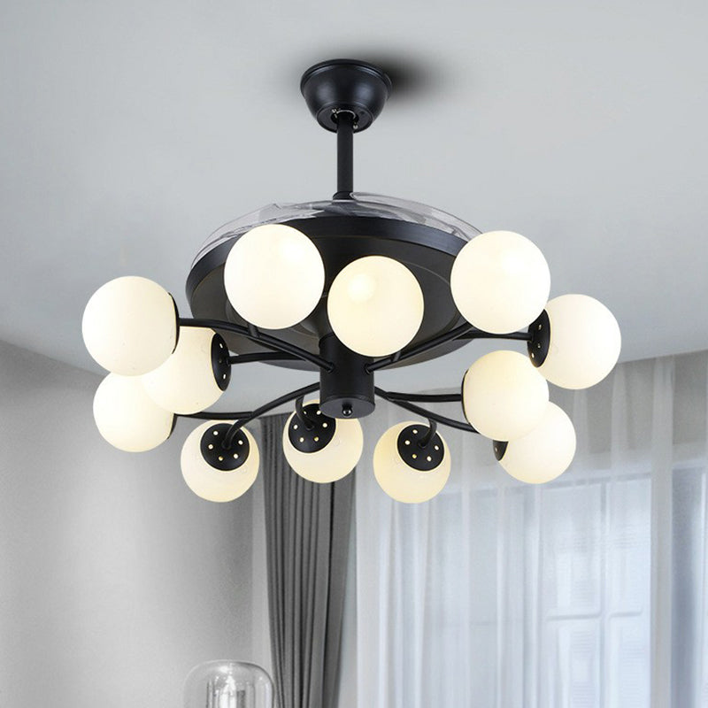 Black Globe Pendant Fan Lamp Contemporary 42