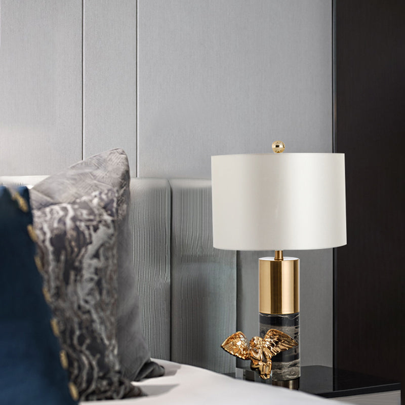 Straight-Side Shade Night Lamp Modern Fabric 1 Head Black/Grey/White Table Stand Light for Bedroom, 12.5"/15" W Black Clearhalo 'Lamps' 'Table Lamps' Lighting' 1984609