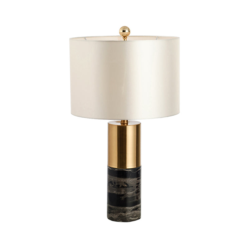 Straight-Side Shade Night Lamp Modern Fabric 1 Head Black/Grey/White Table Stand Light for Bedroom, 12.5"/15" W Clearhalo 'Lamps' 'Table Lamps' Lighting' 1984612