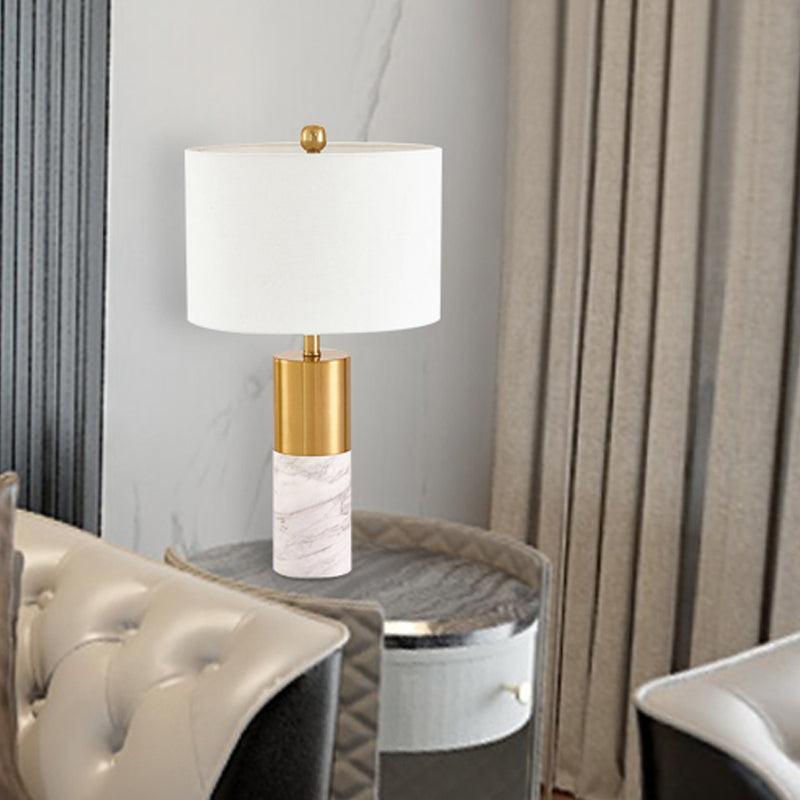 Straight-Side Shade Night Lamp Modern Fabric 1 Head Black/Grey/White Table Stand Light for Bedroom, 12.5"/15" W Clearhalo 'Lamps' 'Table Lamps' Lighting' 1984616