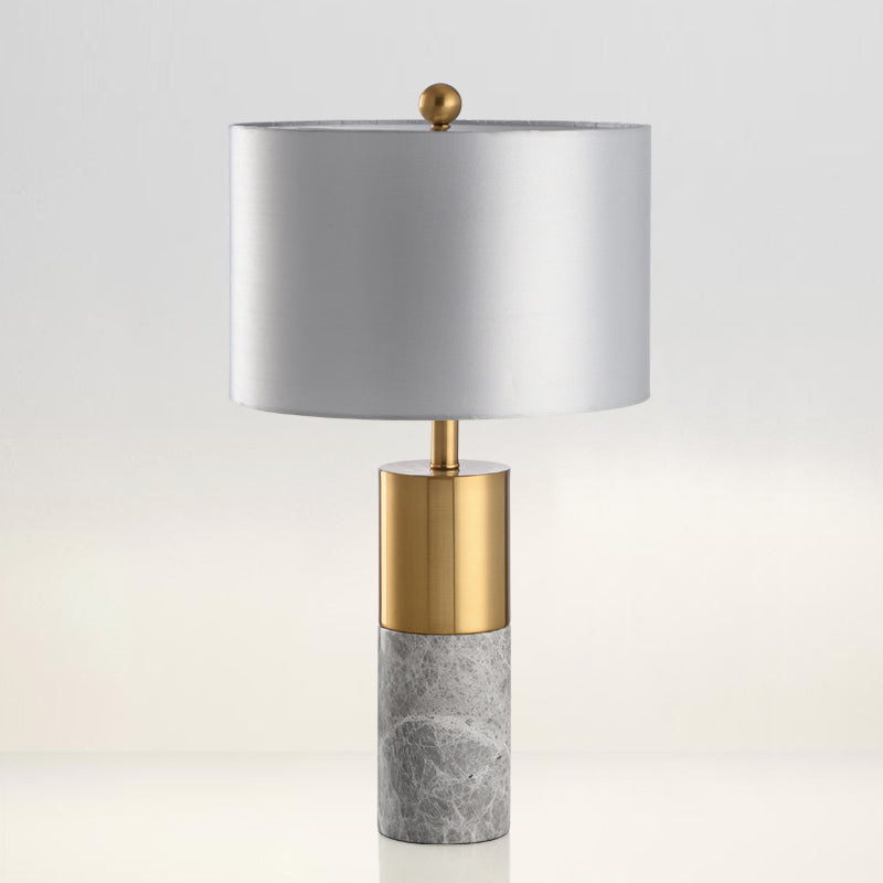 Straight-Side Shade Night Lamp Modern Fabric 1 Head Black/Grey/White Table Stand Light for Bedroom, 12.5"/15" W Grey Clearhalo 'Lamps' 'Table Lamps' Lighting' 1984619