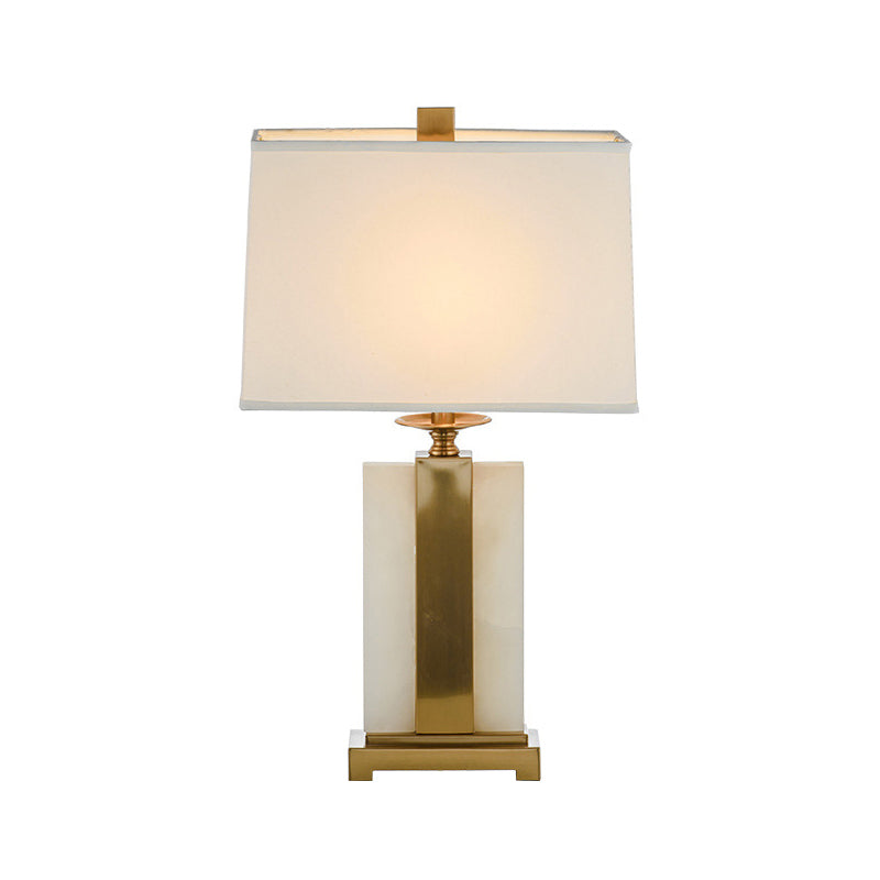 1 Bulb Living Room Night Light Minimalist White and Brass Table Lamp with Rectangle Fabric Shade Clearhalo 'Lamps' 'Table Lamps' Lighting' 1984670