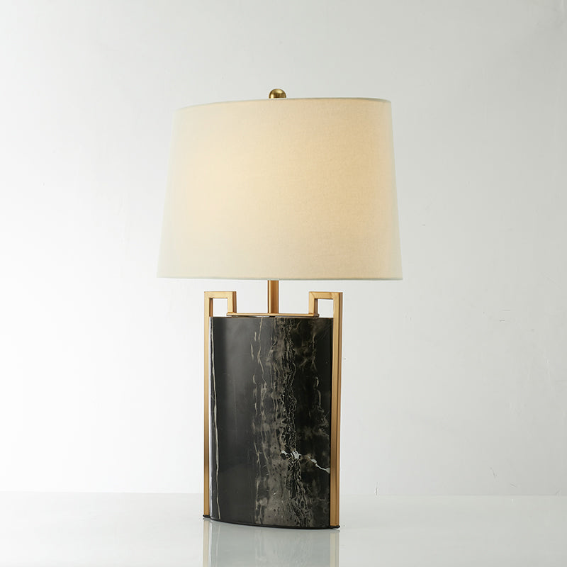 15"/18" W Minimalist 1-Light Night Lamp Black and White Tapered Table Light with Fabric Shade and Marble Base Black 18" Clearhalo 'Lamps' 'Table Lamps' Lighting' 1984701
