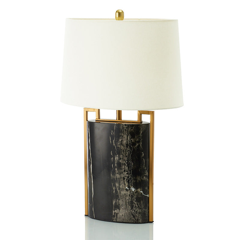 15"/18" W Minimalist 1-Light Night Lamp Black and White Tapered Table Light with Fabric Shade and Marble Base Clearhalo 'Lamps' 'Table Lamps' Lighting' 1984702