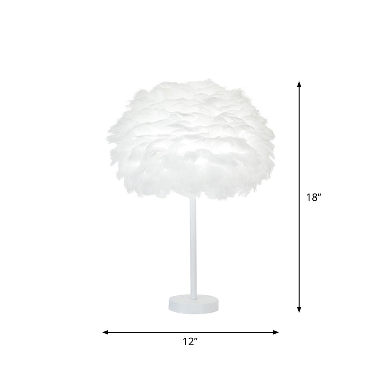 Layered Feather Night Lamp Minimalist 1-Head White Oval Table Lighting, 12"/16" Width Clearhalo 'Lamps' 'Table Lamps' Lighting' 1985043
