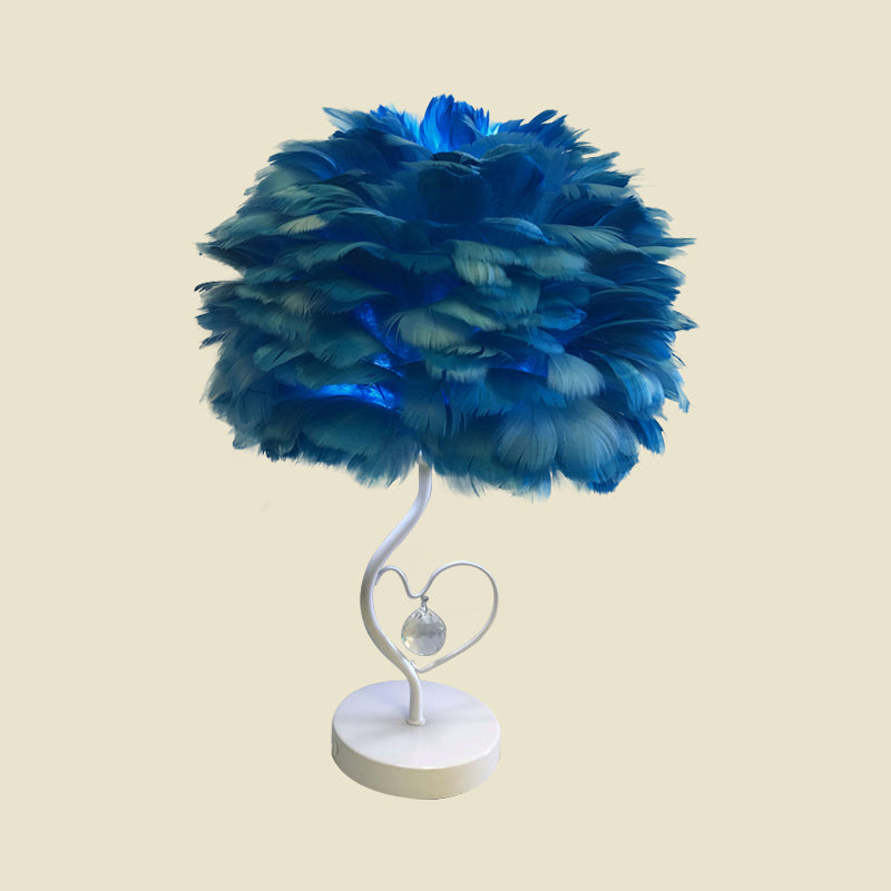 Apricot/Blue/Orange Dome Night Table Light Modern Style 1 Head Feather Nightstand Lamp with Heart Frame and Crystal Orb Clearhalo 'Lamps' 'Table Lamps' Lighting' 1985115