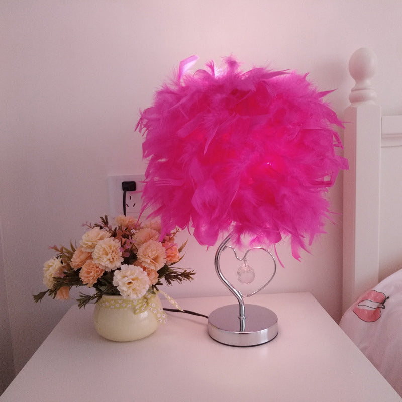 Nordic Loving Heart Night Light Feather 1 Bulb Bedroom Crystal Decorated Table Lamp in Red/Blue/White Clearhalo 'Lamps' 'Table Lamps' Lighting' 1985144