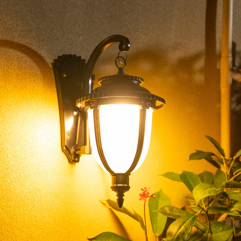 Single Small/Large Wall Lamp Vintage Porch Wall Lantern with Bell Milk Frosted Glass Shade in Black/Brass Black Large Clearhalo 'Wall Lamps & Sconces' 'Wall Lights' Lighting' 1985197