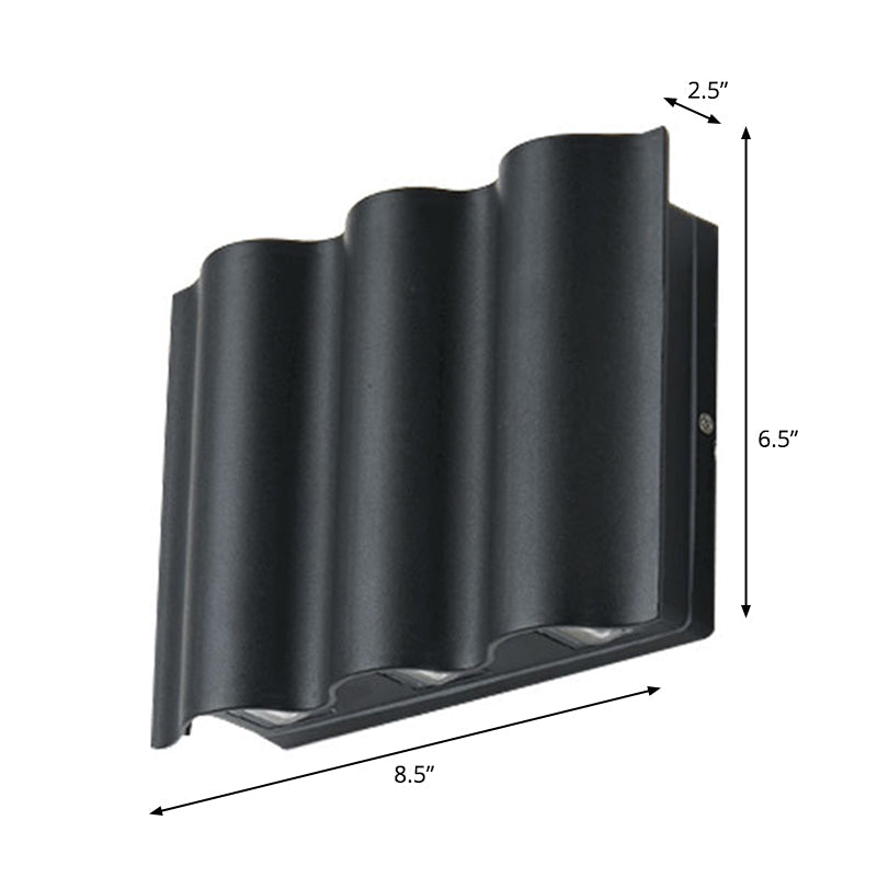 2/4/6-Light Patio LED Sconce Lamp Modern Black Flush Mount Wall Light with Wavy Metal Shade, Warm/White Light Clearhalo 'Cast Iron' 'Glass' 'Industrial' 'Modern wall lights' 'Modern' 'Tiffany' 'Traditional wall lights' 'Wall Lamps & Sconces' 'Wall Lights' Lighting' 1985271