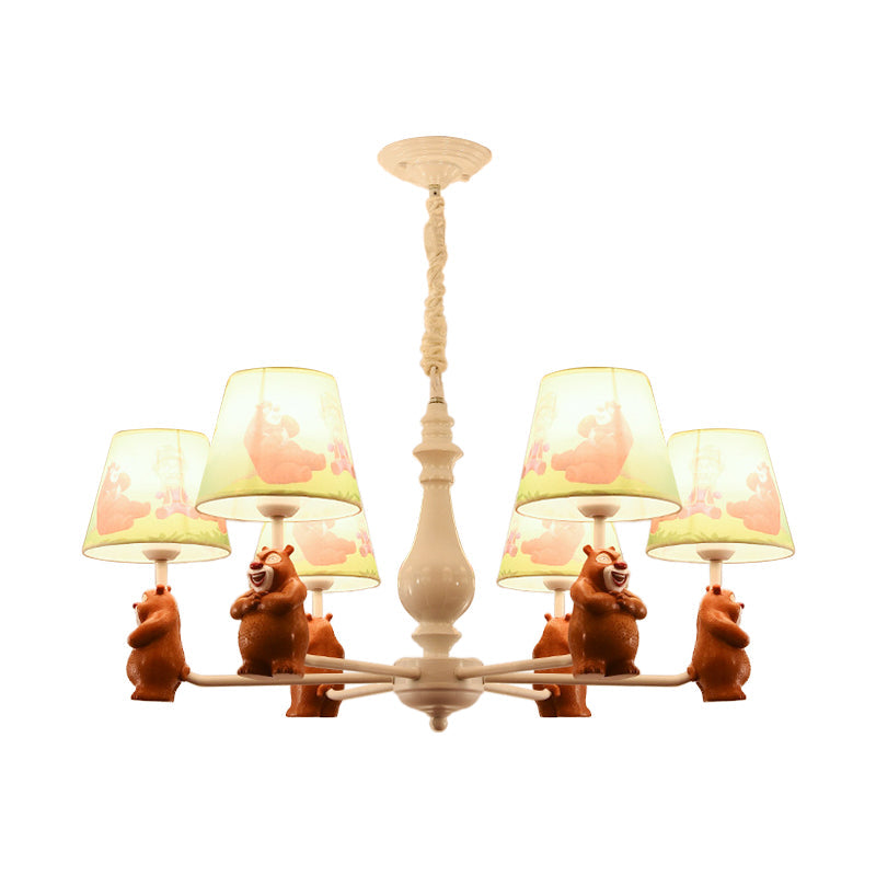Cartoon Coolie Shade Hanging Chandelier Fabric LED Pendant Lights in Brown for Dining Room Clearhalo 'Ceiling Lights' 'Chandeliers' Lighting' options 198551