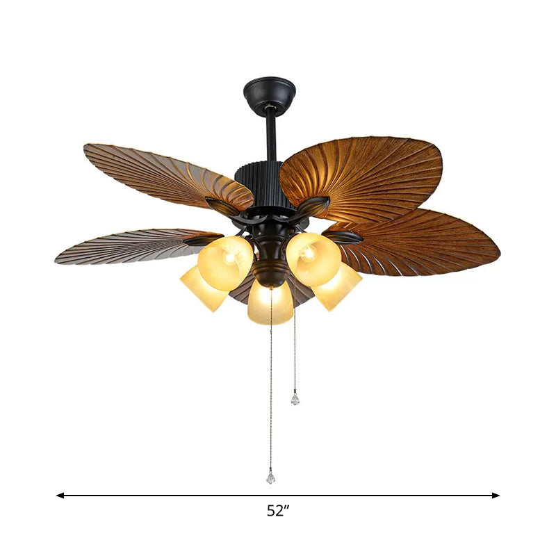 5-Blade 5 Heads Bedroom Ceiling Fan Lamp Modern Black Semi-Flush Light with Conic Plastic Shade, 52