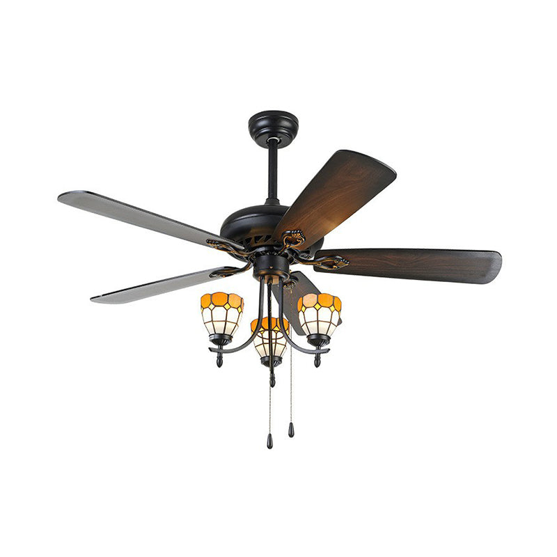 5-Blade 3 Lights Semi Flush Traditional Tapered Metallic Hanging Fan Light Fixture in Black, 52" Wide Clearhalo 'Ceiling Fans with Lights' 'Ceiling Fans' Lighting' 1985681