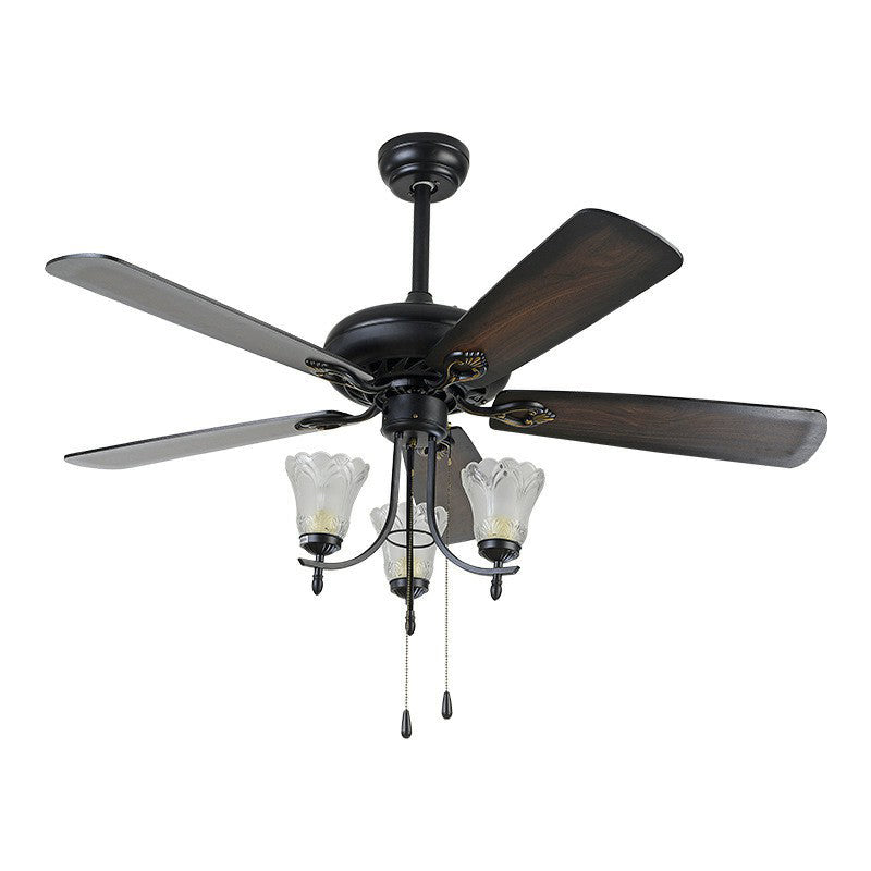 5-Blade 3 Lights Semi Flush Traditional Tapered Metallic Hanging Fan Light Fixture in Black, 52" Wide Clearhalo 'Ceiling Fans with Lights' 'Ceiling Fans' Lighting' 1985690