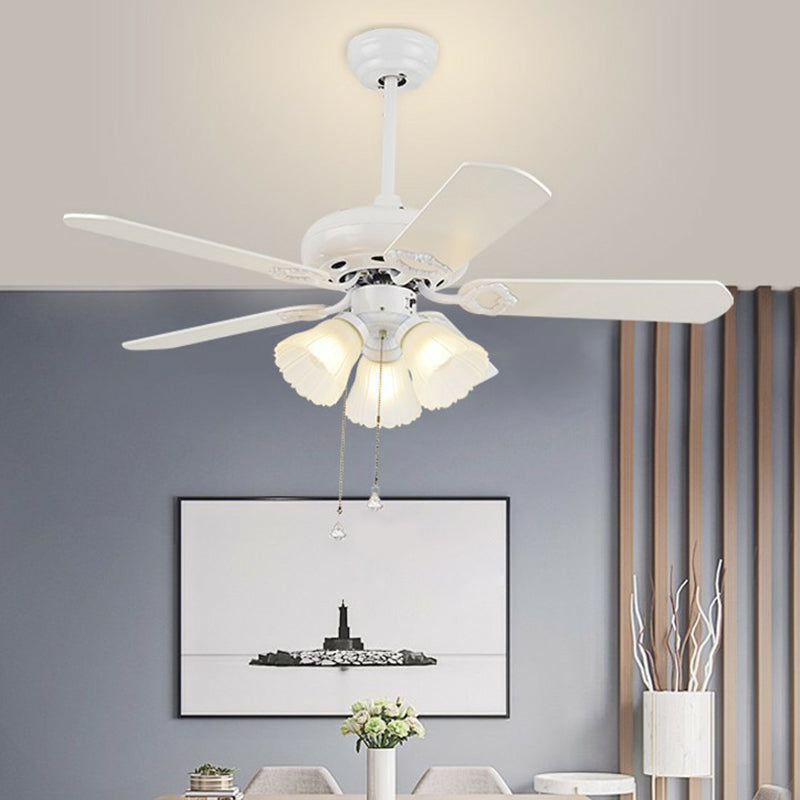 3-Blade Frosted Glass White Ceiling Fan Lamp Bell 42