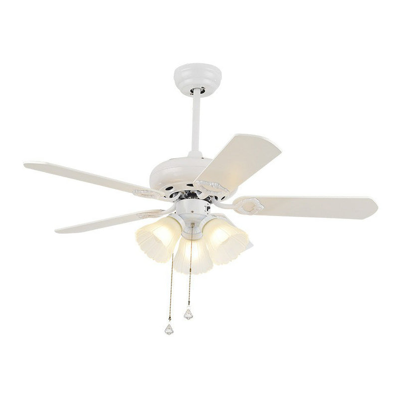 3-Blade Frosted Glass White Ceiling Fan Lamp Bell 42