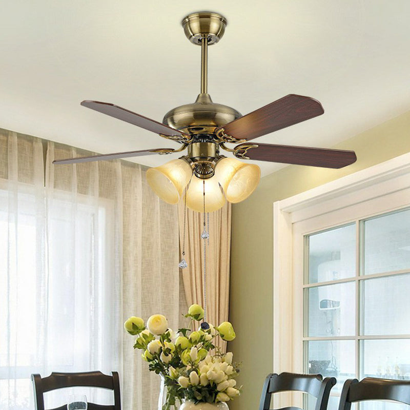 5-Blade Bell-Shaped Frosted Glass Pendant Fan Light Classic 42