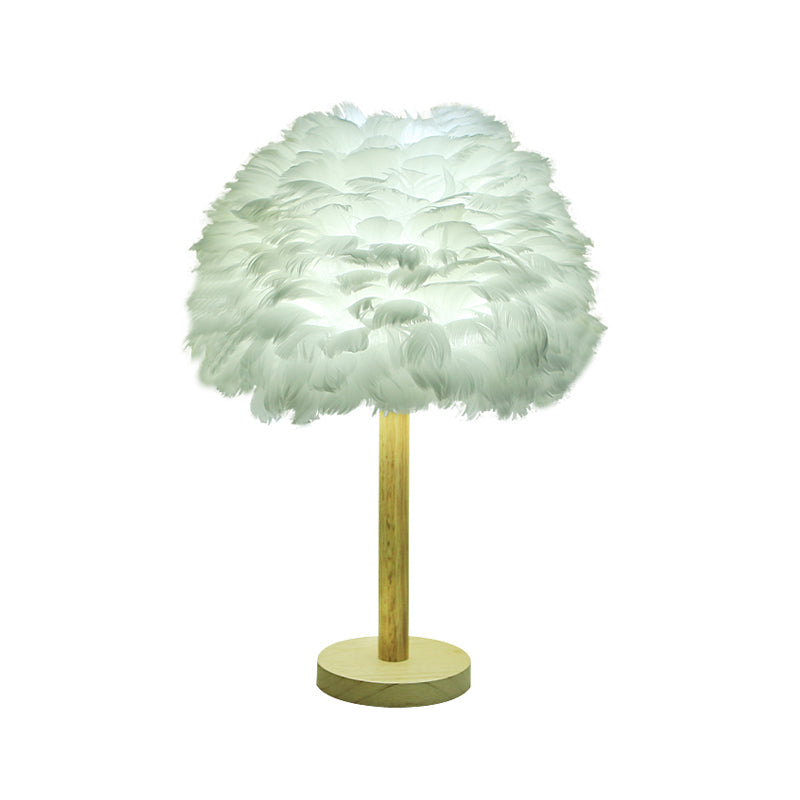 Feather Flower-Like Night Lamp Modern 1-Light Grey/Blue/Burgundy and Wood Table Light for Bedroom White Clearhalo 'Lamps' 'Table Lamps' Lighting' 1985878