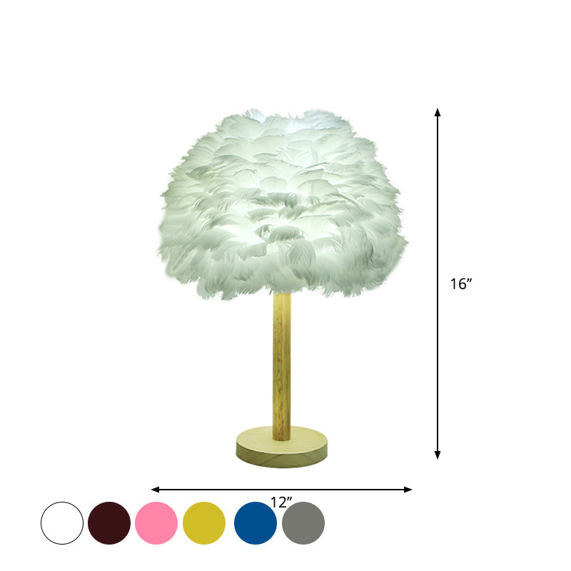 Feather Flower-Like Night Lamp Modern 1-Light Grey/Blue/Burgundy and Wood Table Light for Bedroom Clearhalo 'Lamps' 'Table Lamps' Lighting' 1985880