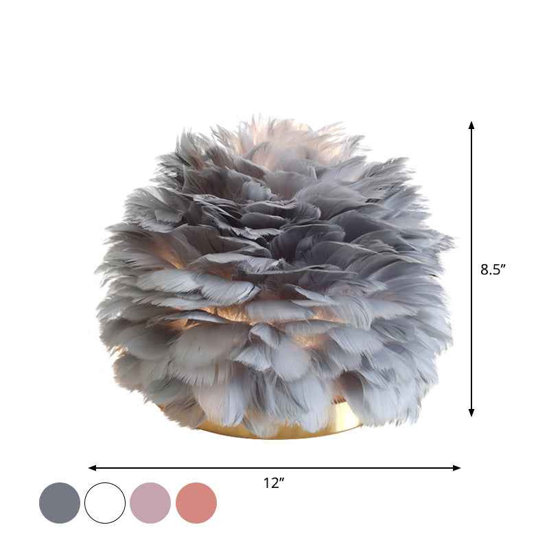 Flower Blossom Girls Bedside Table Lamp Feather 1 Head Modern Stylish Night Light in Pink/Apricot/White Clearhalo 'Lamps' 'Table Lamps' Lighting' 1985902
