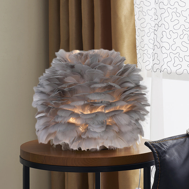 Grey/White/Pink Spherical Night Lamp Nordic Single-Bulb Feather Table Stand Light for Living Room Grey Clearhalo 'Lamps' 'Table Lamps' Lighting' 1985919