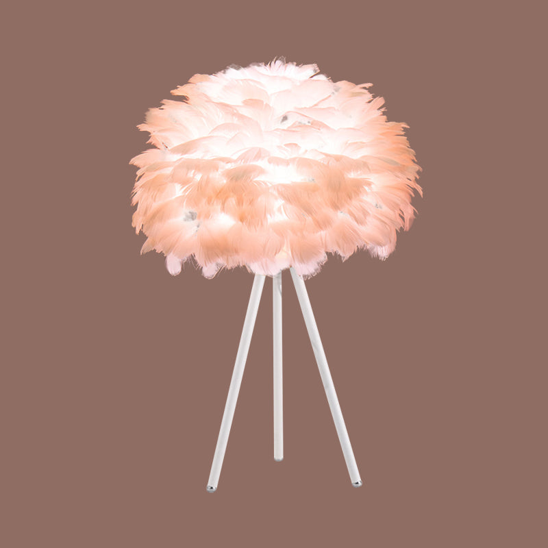 Bloom Nightstand Lamp Nordic Feather Single White/Pink Table Light with White/Gold Tripod for Bedroom Clearhalo 'Lamps' 'Table Lamps' Lighting' 1985948