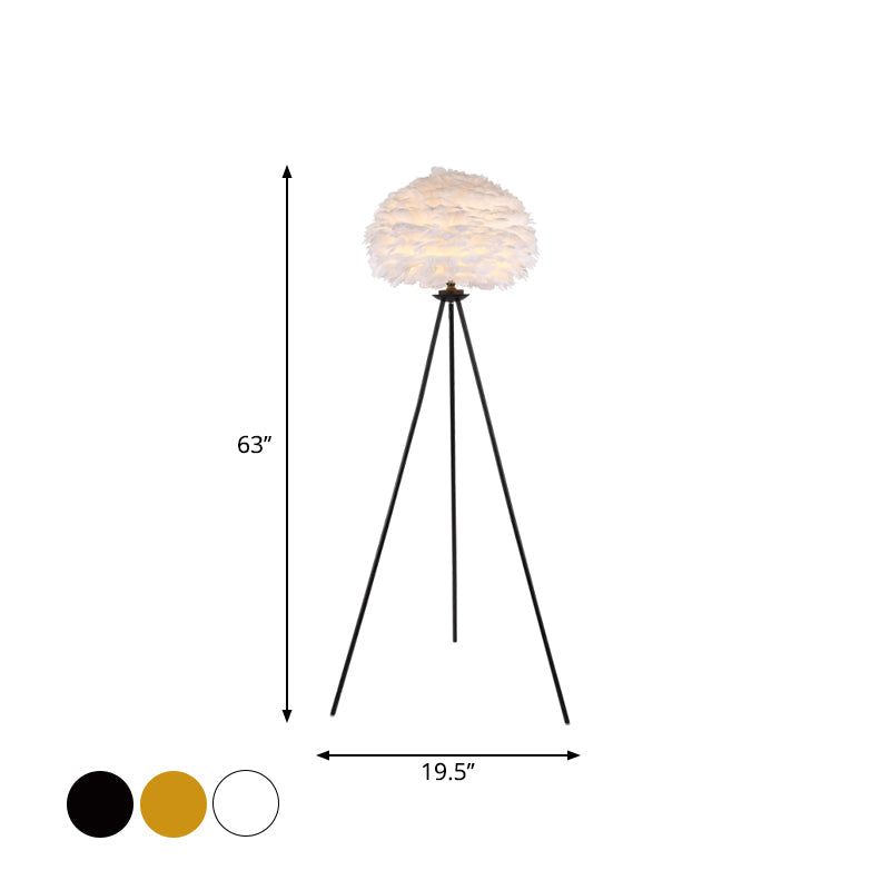 Dome Feather Floor Lamp Minimalist Single Grey/White/Pink Floor Light with Black/White/Gold Tripod for Bedroom Clearhalo 'Floor Lamps' 'Lamps' Lighting' 1986111
