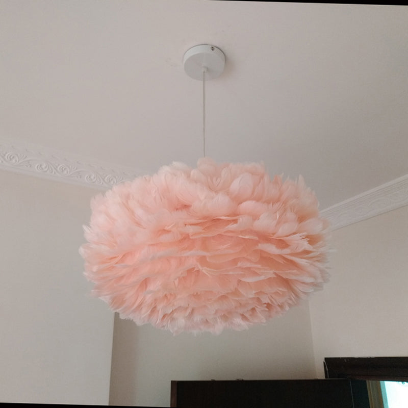 Feather Rose Blossom Pendant Light Modernist 1-Light Grey/Apricot/Pink Ceiling Hang Lamp over Table, 18"/21.5" Width Clearhalo 'Ceiling Lights' 'Modern Pendants' 'Modern' 'Pendant Lights' 'Pendants' Lighting' 1986215