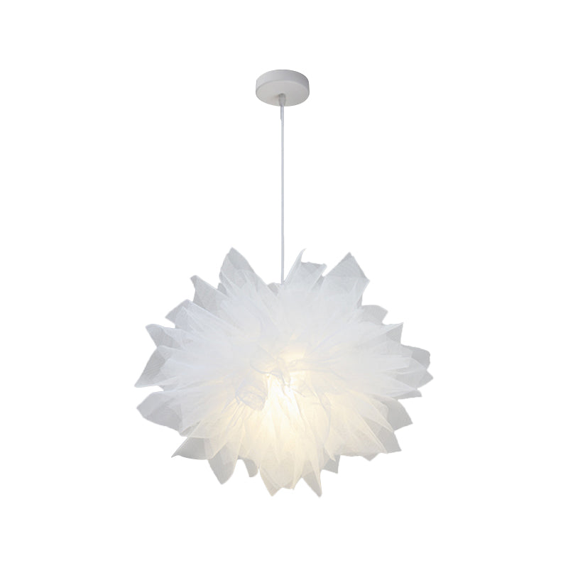 Nordic Tree/Crown/Floral Pendant Light Kit Feather/Sheer/Acrylic Single Bedroom Suspension Lighting in White Clearhalo 'Ceiling Lights' 'Modern Pendants' 'Modern' 'Pendant Lights' 'Pendants' Lighting' 1986247