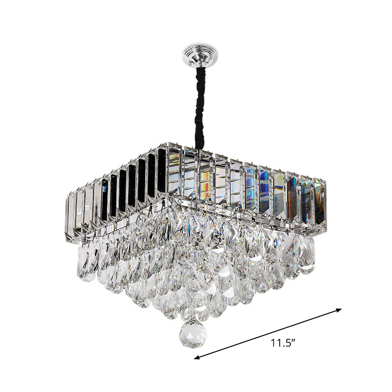 Stainless Steel Round/Square Tiers Pendant Modern Beveled Cut Crystal LED Hanging Light Fixture Clearhalo 'Ceiling Lights' 'Modern Pendants' 'Modern' 'Pendant Lights' 'Pendants' Lighting' 1986373
