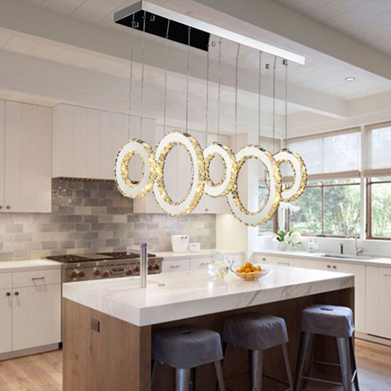Circular Dining Room Cluster Pendant K9 Crystal 3/5 Lights Modern Style Hanging Lamp in Silver Clearhalo 'Ceiling Lights' 'Modern Pendants' 'Modern' 'Pendant Lights' 'Pendants' Lighting' 1986375