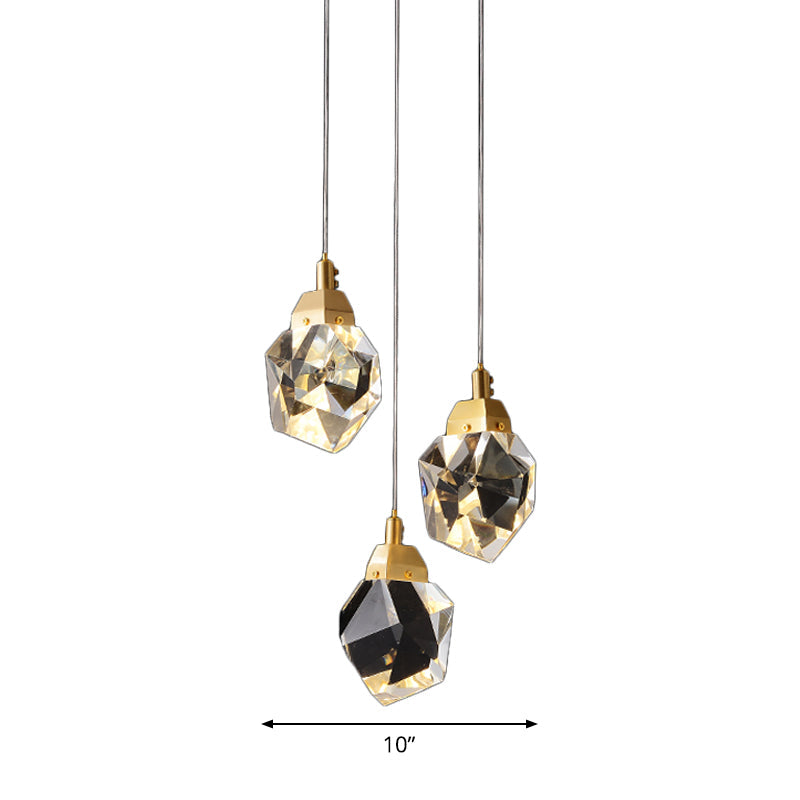 Raindrop Multiple Hanging Lamp Modern Crystal 3/5/24-Light Dining Room Pendant Light in Brass Clearhalo 'Ceiling Lights' 'Modern Pendants' 'Modern' 'Pendant Lights' 'Pendants' Lighting' 1986423