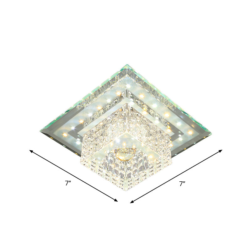 Simplicity Square Flush Mount Lighting Faceted Crystal LED Porch Close to Ceiling Lamp in Chrome Clearhalo 'Ceiling Lights' 'Close To Ceiling Lights' 'Close to ceiling' 'Flush mount' Lighting' 1986559