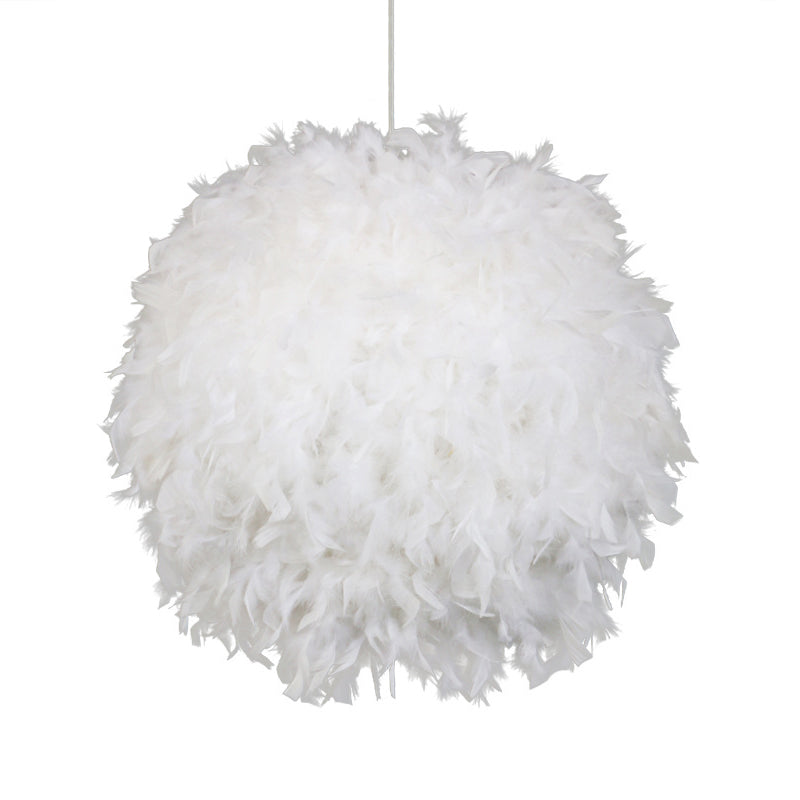 12"/14"/16" Wide Sphere Drop Pendant Modern Feather 1 Head Bedroom Hanging Ceiling Light in White/Pink/Rose Red Clearhalo 'Ceiling Lights' 'Modern Pendants' 'Modern' 'Pendant Lights' 'Pendants' Lighting' 1986645