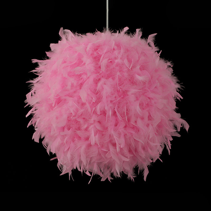 12"/14"/16" Wide Sphere Drop Pendant Modern Feather 1 Head Bedroom Hanging Ceiling Light in White/Pink/Rose Red Clearhalo 'Ceiling Lights' 'Modern Pendants' 'Modern' 'Pendant Lights' 'Pendants' Lighting' 1986650
