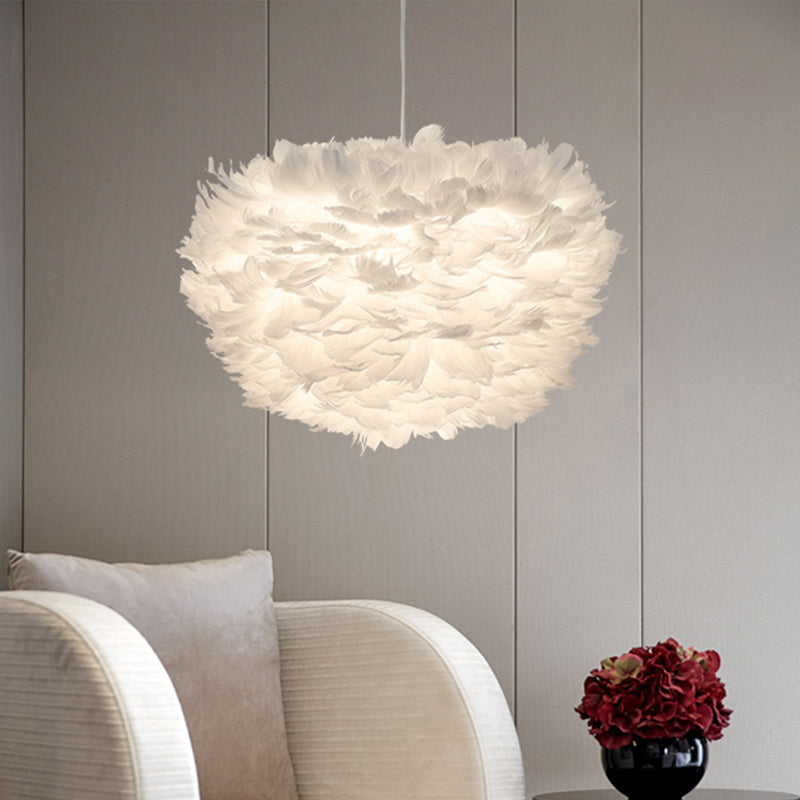 White Sphere Pendulum Light Minimalist 14"/18"/21.5" Wide 1-Head Feather Down Lighting Pendant White Clearhalo 'Ceiling Lights' 'Modern Pendants' 'Modern' 'Pendant Lights' 'Pendants' Lighting' 1986671