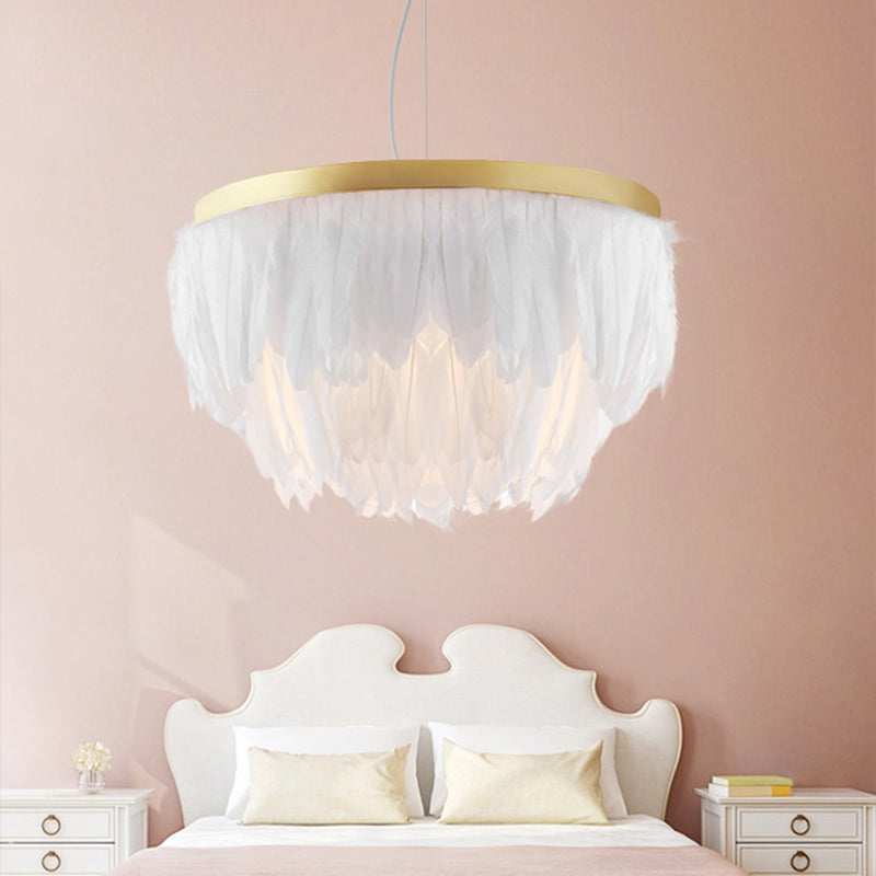 Postmodern Layered Hanging Light Kit Feather 1 Head Dining Room Drop Pendant in White/Blue Clearhalo 'Ceiling Lights' 'Modern Pendants' 'Modern' 'Pendant Lights' 'Pendants' Lighting' 1986710