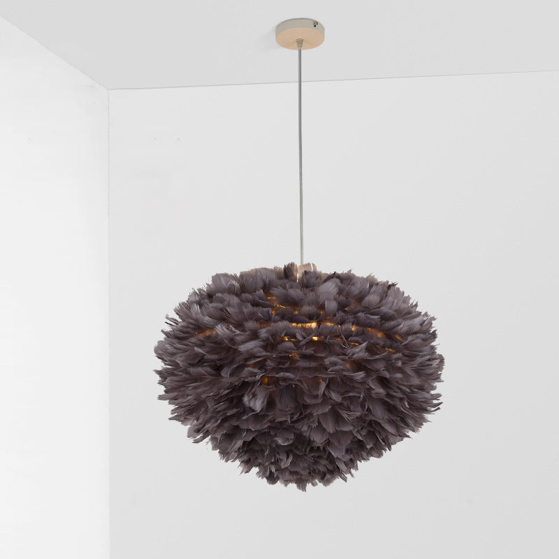 Hemispherical Feather Drop Pendant Simplicity 1-Light Grey/White/Pink Hanging Lamp for Bedroom Clearhalo 'Ceiling Lights' 'Modern Pendants' 'Modern' 'Pendant Lights' 'Pendants' Lighting' 1986735